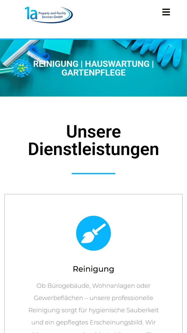 Website der 1a PFS GmbH auf dem Handy