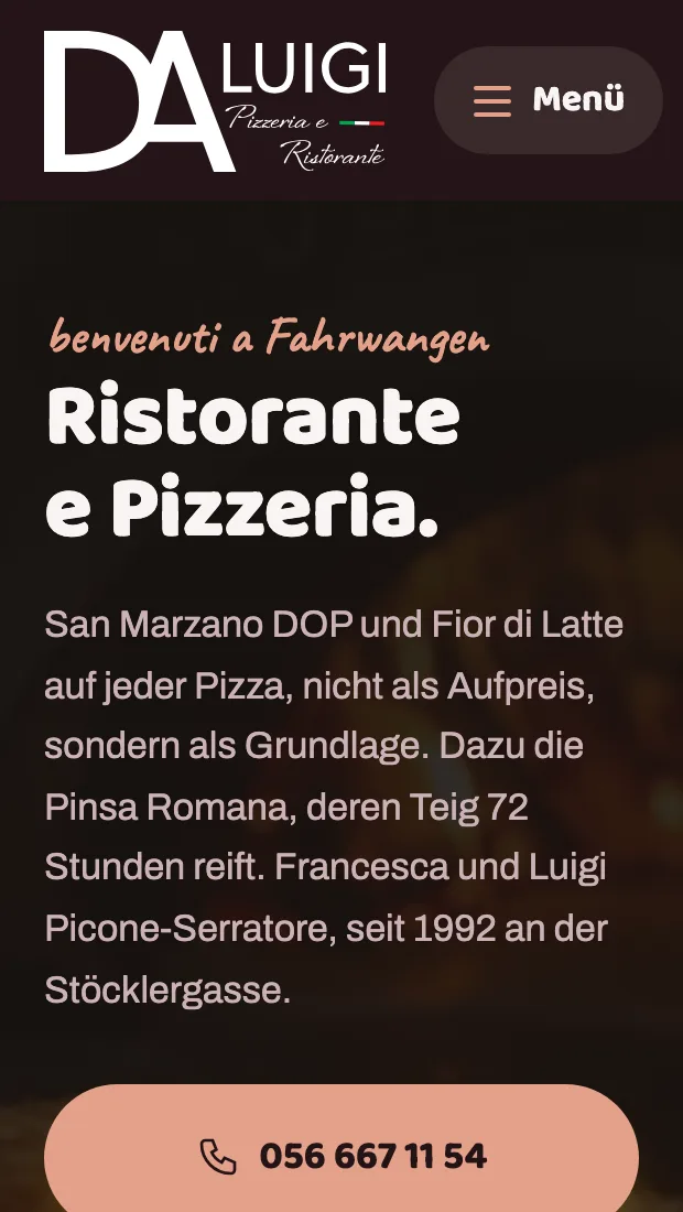 Website der Pizzeria da Luigi auf dem Handy