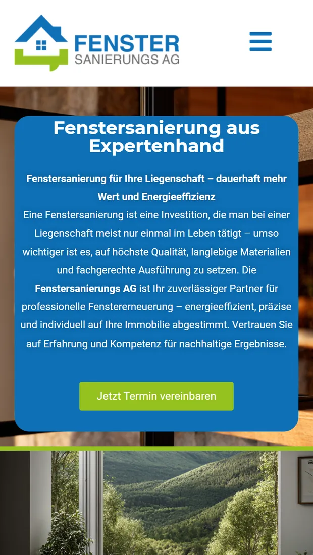 Startseite der Fenstersanierungs AG auf dem Handy