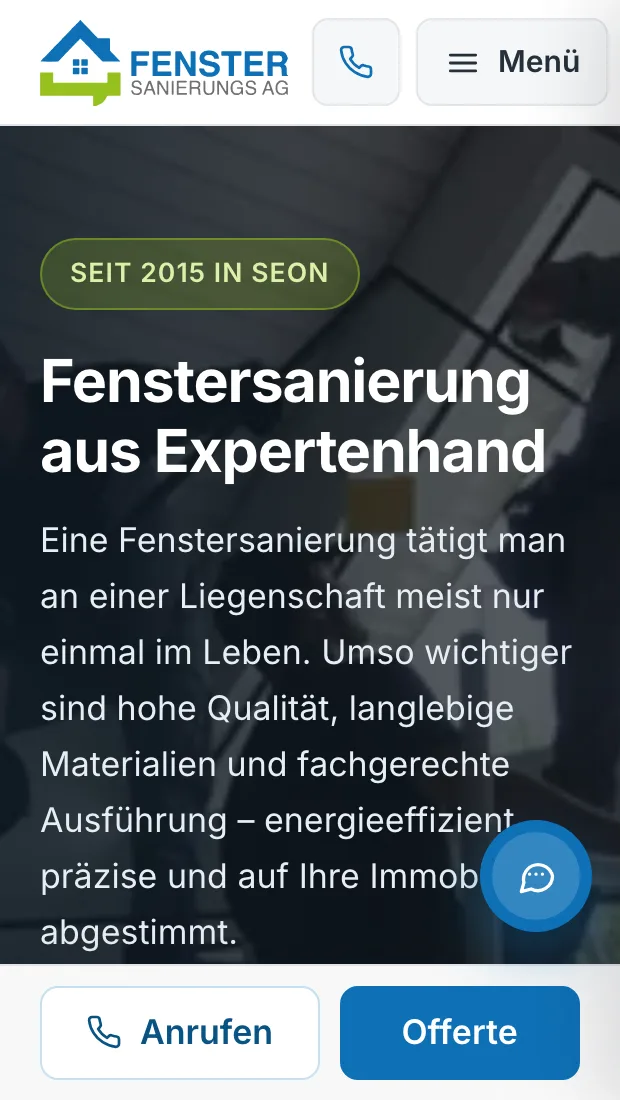 Startseite der Fenstersanierungs AG auf dem Handy