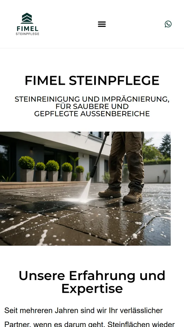 Website von Fimel Steinpflege auf dem Handy
