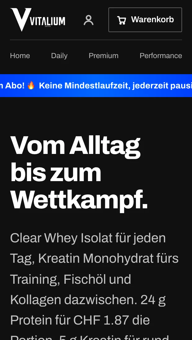 Onlineshop von Vitalium Swiss auf dem Handy