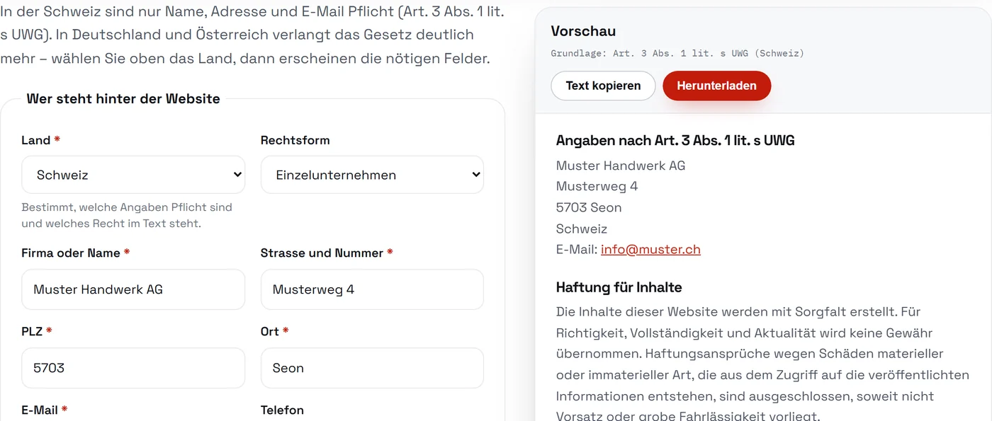 Eigenes Werkzeug von Manoberg: Eingabe links, fertiges Ergebnis rechts
